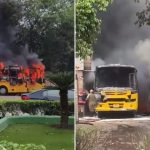 Fire Broke in 2 School Buses: రెండు స్కూల్ బస్సుల్లో చెలరేగిన మంటలు.. థాంక్ గాడ్ ఆ టైంలో బస్సులో ఎవరు లేరు