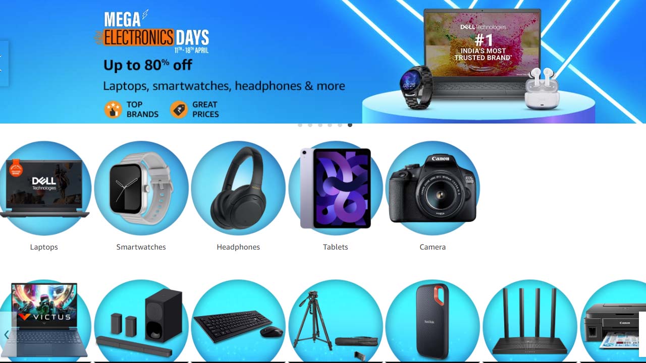 80% Discount on Electronics: అమెజాన్‌లో మెగా ఎలక్ట్రానిక్స్ డేస్ సేల్.. వీటిపై 80 శాతం వరకు తగ్గింపు