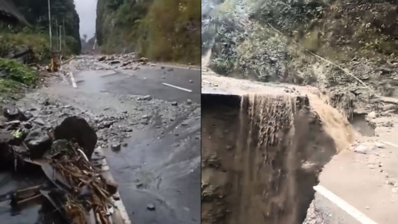 Massive Landslide: రహదారి మధ్యలో భారీ గుంత.. ఎలా ఏర్పడిందంటే?